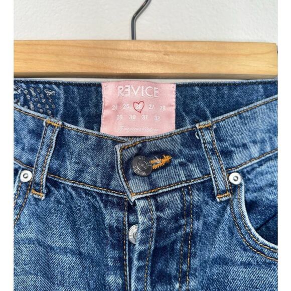 Revice StarGirl High Rise Button Fly Straight Leg Jeans Solid Blue Size 26 - Picture 2 of 6